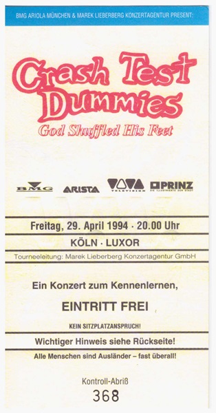 (1994-04-29) Crash Test Dummies - Köln, Luxor 600px